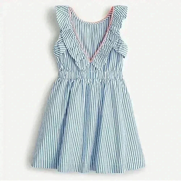 J. Crew Crewcuts Girls Sleeveless Ruffle Dress in Shirting Stripe size 3 - Picture 2 of 4